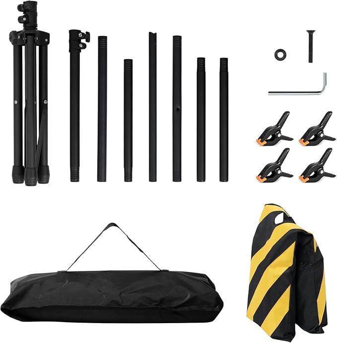 6.5x3.2ft T-Shape Backdrop Stand, Adjustable Background Support Stand Kit, Portable Photo Banner Holder with 4 Spring Clamps, Sandbag, Carry Bag for Party, Wedding, Photography and Decoration
