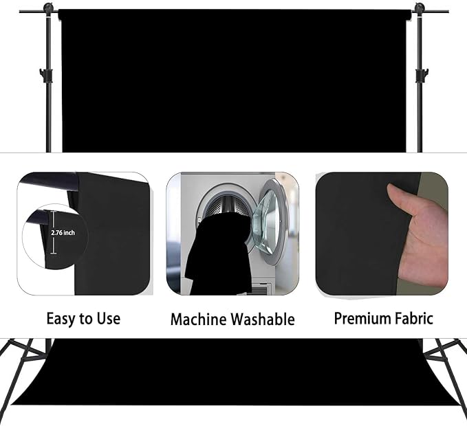 Black Photo Backdrop for Photoshoot, Photo Backdrop Curtain, Black Backdrops for Party Portrait Photoshoots Video Studio 10x20ft