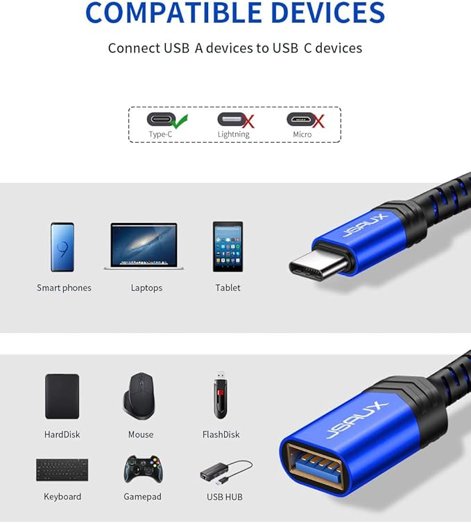 JSAUX USB C to USB Adapter [2 Pack], Type C 3.0 OTG Cable On The Go Type C Male to USB A Female Adapter Compatible with MacBook, iPhone 16 Pro Max/16 Plus/16e/15, Samsung Galaxy S25/S24/S23-Blue