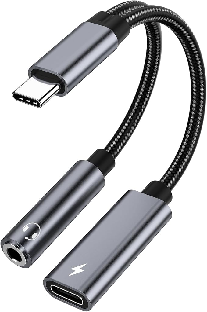 Samsung Galaxy S25 Headphone Adapter, USB C to AUX Mic Jack with PD 60W Fast Charging for Stereo, Earphones, Compatible with Samsung Galaxy S25/S25+/S25 Ultra/S24/S24+, Google Pixel 8/7