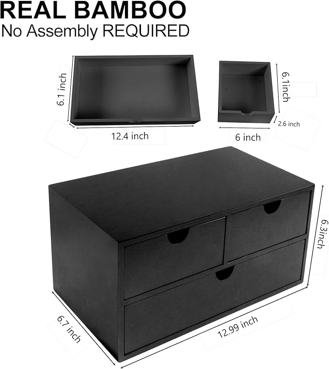 Charmewooden Desk Organizer with Drawers Countertop Drawer Organizer Drawers for Desk Top Home Office Workspace Bathroom Toiletries Supplies (black)