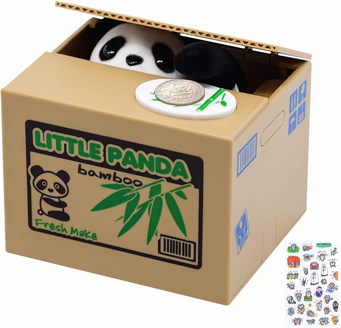 Panda Stealing Money Bank, Mischief Panda Coin Bank, Cute Piggy Bank for Kids, Automatic Money Saving Piggy Bank for Boys, Girls,Great Gift for Children(Panda Version)