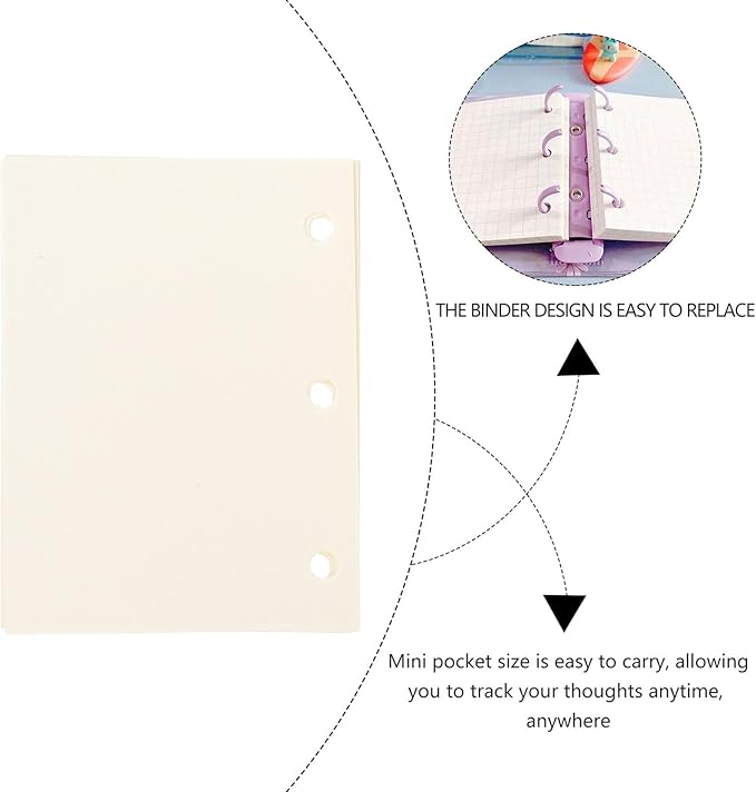 OSALADI 240 Sheets Replaceable Mini Binder Paper for Scrapbook and Writing Smooth Multi-function Loose Leaf Stationery for Diaries Reports and Planning Punch Compatible