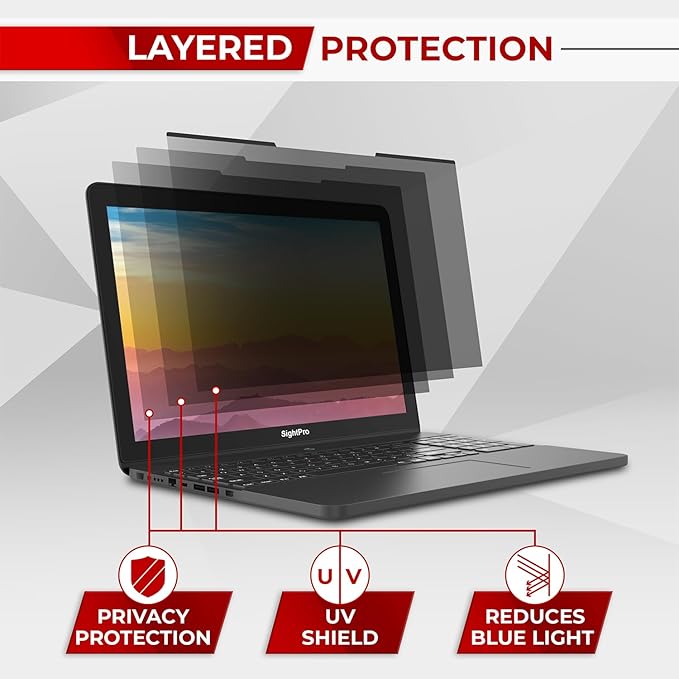 SightPro Magnetic Laptop Privacy Screen 14 Inch 16:9 - Removable Computer Privacy Filter Shield and Protector