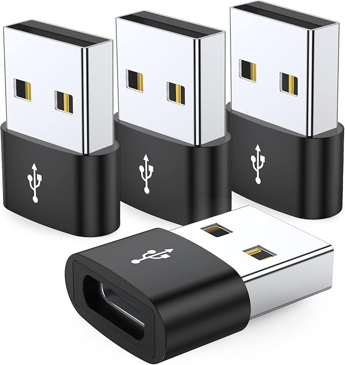 JXMOX USB C Female to USB Male Adapter 4-Pack,Type C to USB A Charger Cable Converter for Apple Watch Ultra iWatch 8 SE, iPhone 11 12 13 14 15 16 Plus Pro Max,iPad Air 4 Mini 6,Samsung Galaxy S23 S22