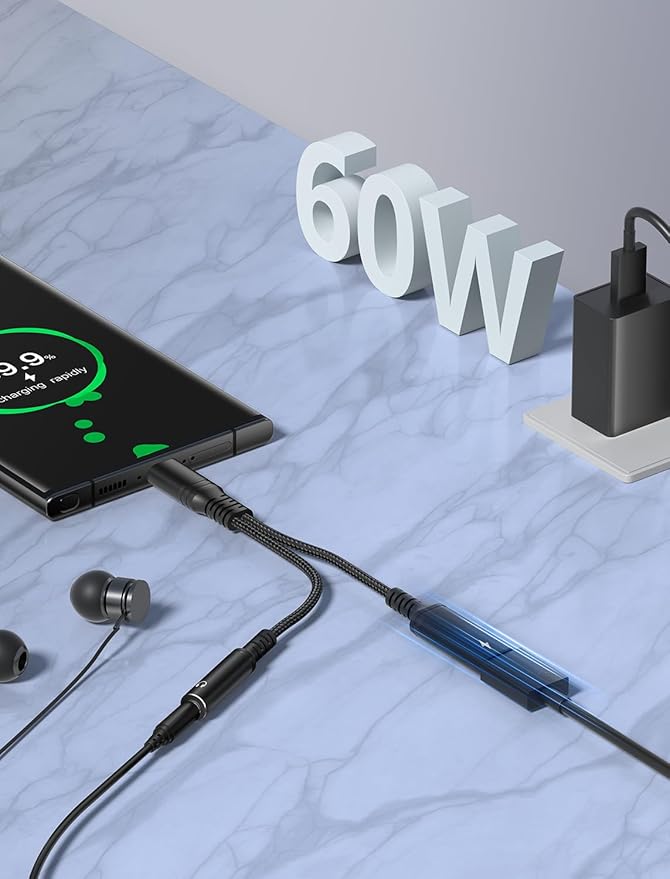 USB-C to 3.5mm Audio Headphone Adapter - 192kHz HiFi and 30W Charger 2-in-1 Compatible with Apple iPhone 17 16 15 Samsung Galaxy S25 S24 S23 S22 S21 S20 Plus Pro Max Ultra Pixel iPad