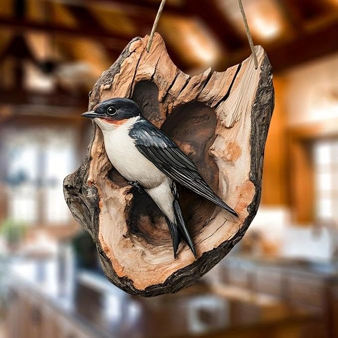 Vintage Bird Wooden Signage, Handmade Boxwood Bird Wall Hanging, 2D Flat Design, Rustic Farmhouse Robin Birds Wall Decor Forest Animal Decoration for Nursery, Indoor Outdoor Home Living Room