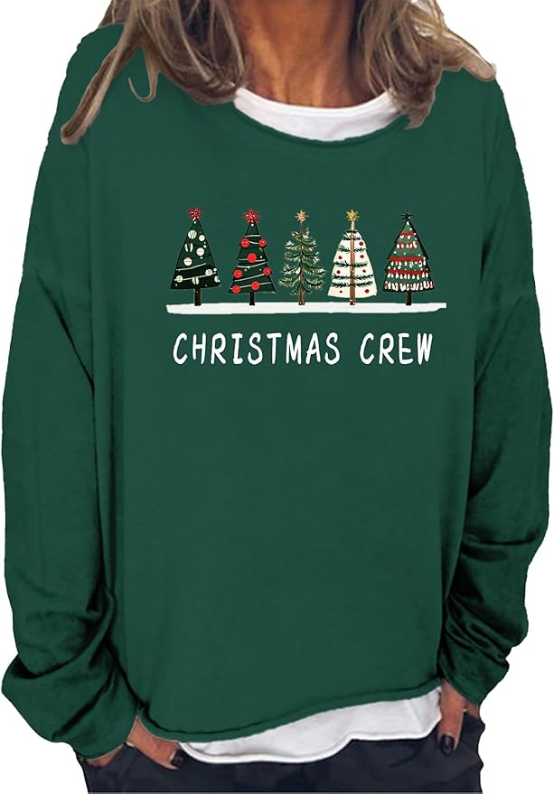 LOAIHA Merry Christmas Sweatshirt Crewneck Snowman Graphic Shirts Christmas Tree Sweater Long Sleeve Xmas Hoodie Pullover