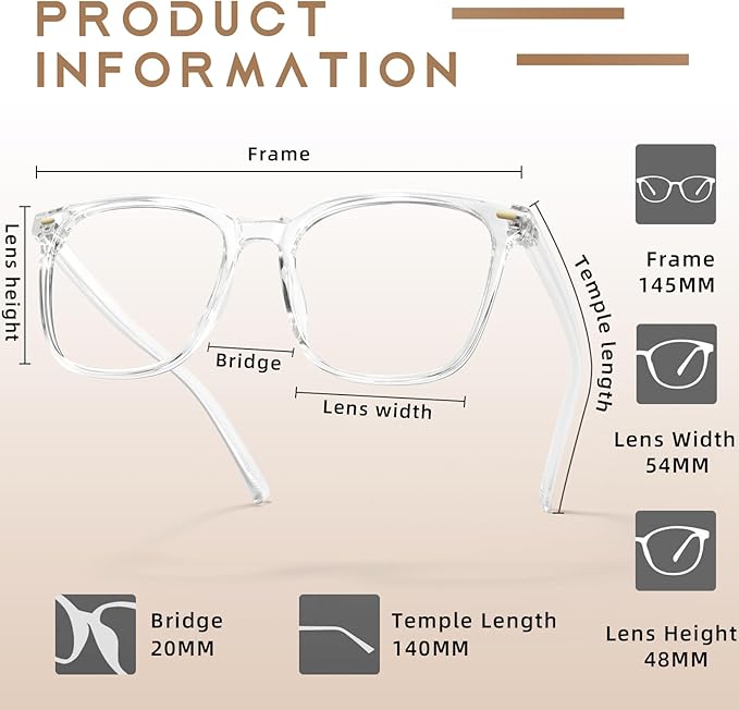 MACJERO Oversized Square Blue Light Blocking Glasses for Women Men, Anti-Fatigue Computer Monitor Gaming Glasses Reduce Eye Strain(transparent)