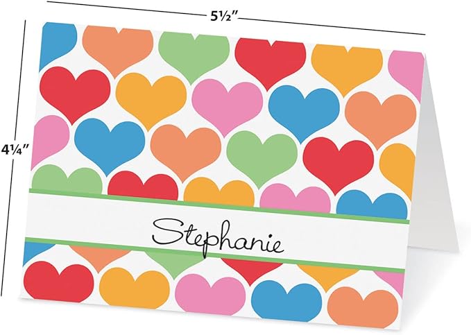 Current Happy Hearts Personalized Note Cards - 24 Cards with White Envelopes, 4¼ x 5½ Inch Size, Blank Stationery, Add Names or Text, For Thank You Notes, Invitations, & Announcements