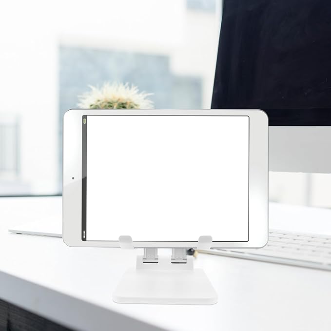 MERRYHAPY Foldable Tablet Stand Adjustable Aluminum Alloy Tablet Holder for Desk Use, Compact Desktop Bracket Compatible with Ipad and Smartphones, Pearl White