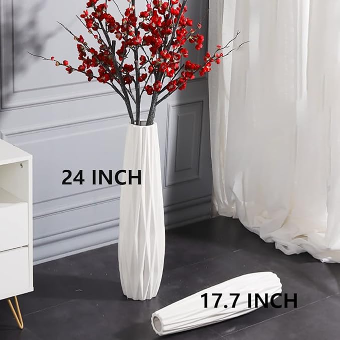 White Ceramic Vase, 17.7" Tall Floor Vase Large Flower Vase Decorative Vases for Modern Home Decor Living Room Office Bedroom Table Centerpieces Shelf Kitchen Wedding Farmhouse Décor