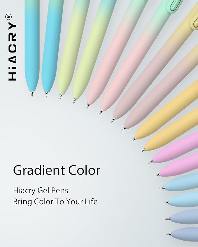 Hiacry 8pc Gel Pens, 0.7mm Black Ink, Medium Tip - Fast-Dry, No Bleed, Gradient Colors for Office & School