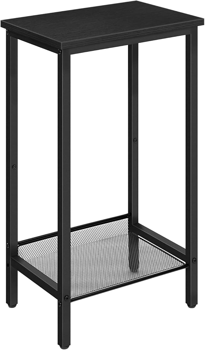 HOOBRO Tall Side Table, Industrial End Telephone Table with Adjustable Mesh Shelves, for Living Room, Bedroom, Entryway, Office, Black BB03DH01