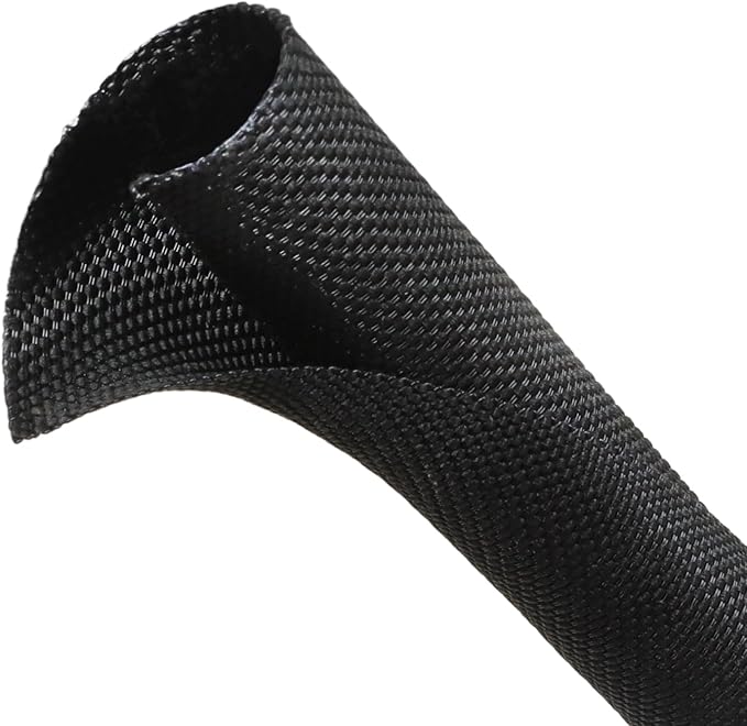 Automotive Wire Loom Tubing, Split Braided Cord Protectors from Pets No Chew, Flexible Cable Sleeve Cable Management for TV/Computer/Electric Wires (Black, 5/8"-25ft)