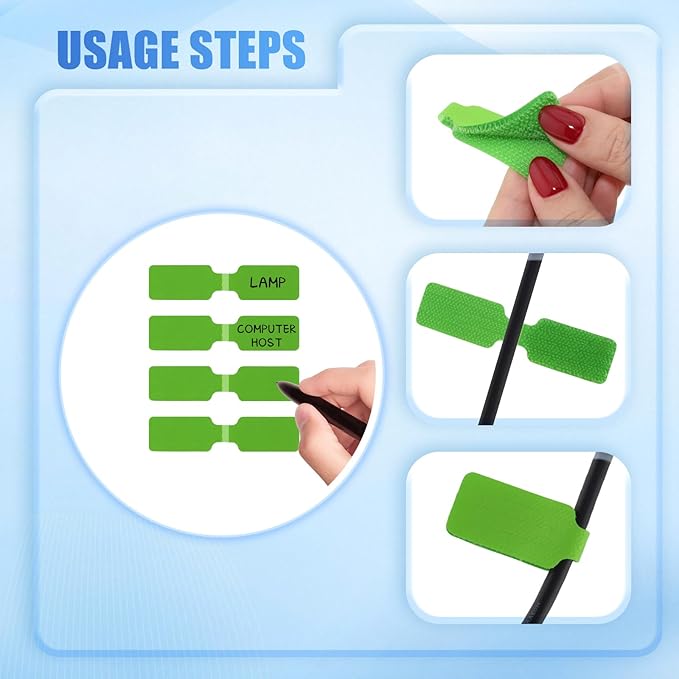50 Pieces Cord Labels Self-Adhesive Nylon Cable Labels Tags Waterproof Wire Cable Tags or Electronics Office Computers Management and Identification (Green)