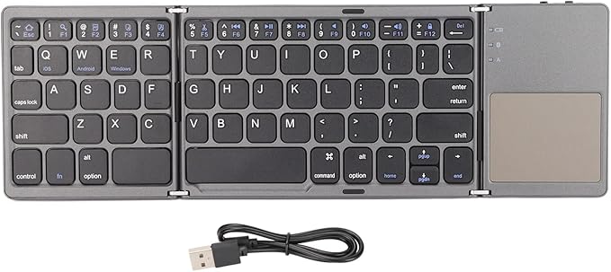 Gugxiom Foldable Wireless Keyboard with Touchpad, Foldable Design 63 Keys BT 3.0 Keyboard for Smartphone Tablet Laptop Travel, Mute, Pocket Size, USB Charging (Dark Gray)
