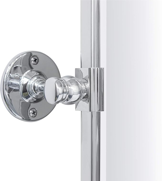 Farmhouse Chrome Metal Framed Pivot Rectangle Bathroom Mirror Rounded Rectangluar Tilting Beveled Vanity Mirrors for Wall, Overall 22.91 x 24 inches (Mirrror 19 x 24 inches)