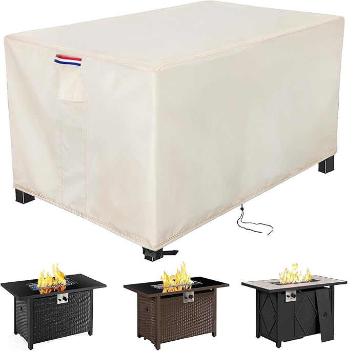 Youlvy Fire Pit Cover Rectangular 42 Inch - Waterproof Outdoor Fire Table Cover Rectangle Heavy Duty, 600D Patio Propane Gas Firepit Cover Rectangular Tear Weather Resistant - 42 x 20 x 13 Inch Beige