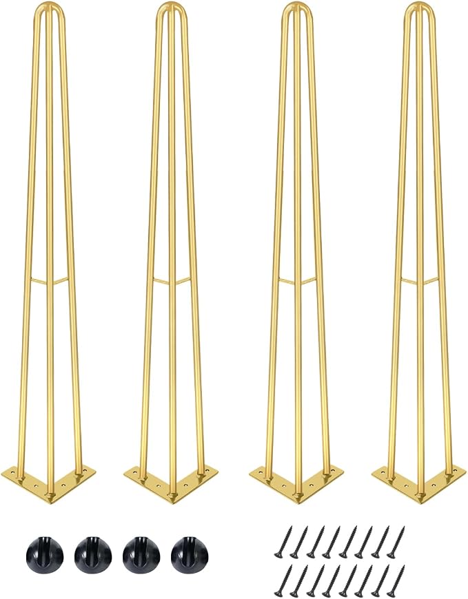 16Inch Hairpin Table Legs Golden Set of 4 Desk Legs,1300lbs Load Capacity ， Rodsfor Coffee Table, Night Stand Desk Bench，Desk, Bench Desk Dining End Table Chairs