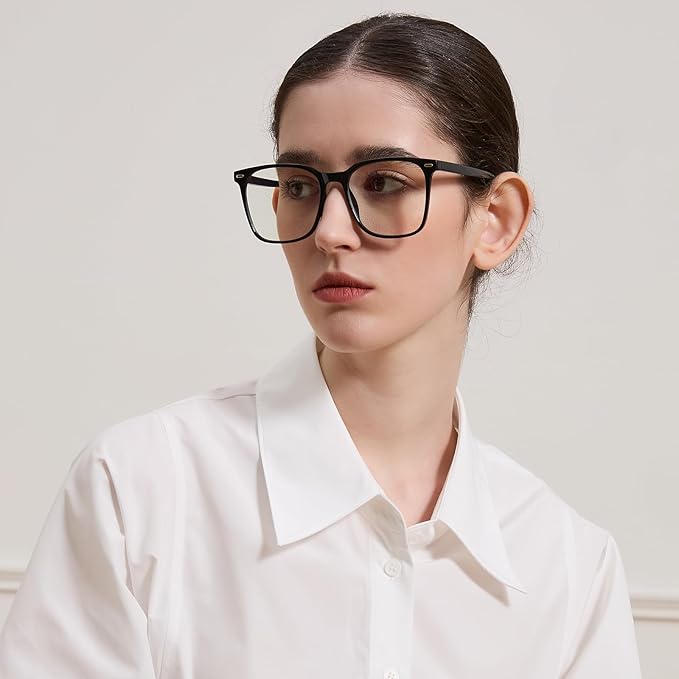 MACJERO 2-Pack Oversized Square Blue Light Blocking Glasses for Women Men, Anti-Fatigue Computer Monitor Gaming Glasses Reduce Eye Strain(Black+Clear)