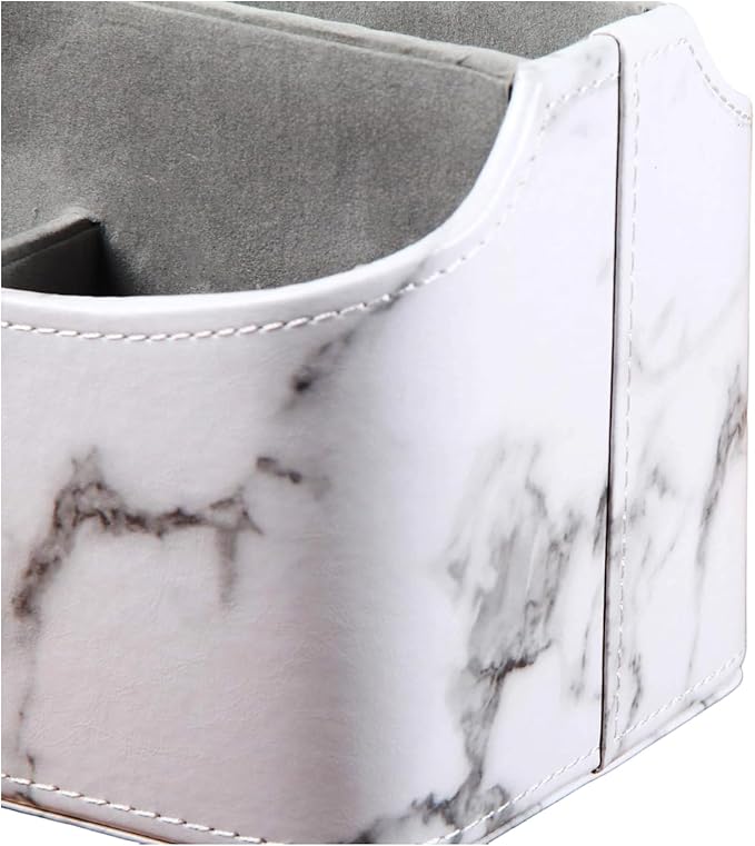 Arniche PU Leather Remote Control Holder,360 Degree Spinning Desk TV Remote Caddy,Desk Organizers and Accessories,for Controller,Media,Mail,Calculator,Mobile Phone,Pen Storage Holder(White Marble)