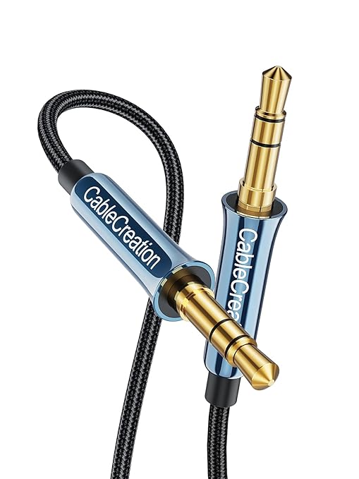 CableCreation 3.5 mm Aux Cord 1.5 FT/0.46 M, 3.5 mm Audio Cable Male to Male, Hi-Fi, 1/8 Inch Braided Auxiliary Stereo Jack Cable for Headphone, Car Stereos, Phone, Speaker, Laptops, Phone, Bule