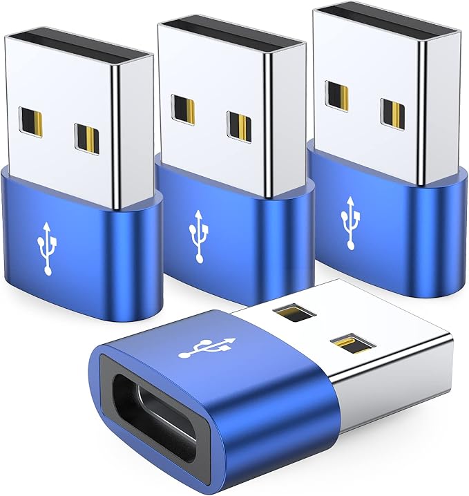 JXMOX USB C Female to USB Male Adapter 4-Pack,Type C to USB A Charger Converter for iPhone 16 15 14 13 12 11 Pro Max,Samsung Galaxy Note 20 S24 S23 S20,Apple iWatch Watch Series 7 8,AirPods iPad Pro
