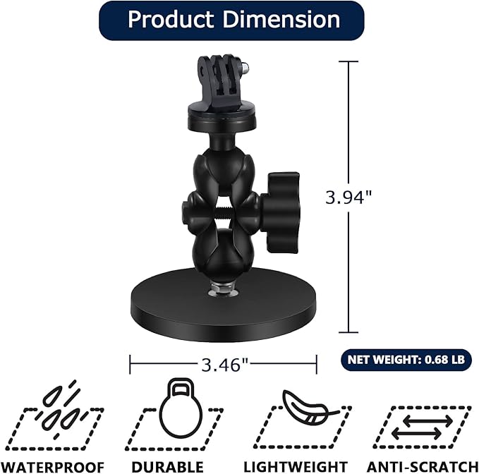Magnetic Camera Mount, Heavy Duty Base Kit, USMG-01 for GoPro Hero 13/12/11/10/9 Akaso EK7000 DJI osmo Arlo DSLR x5/4/3 Pocket Compatible with RAM Mount B Size (3.46" DiameterBase)