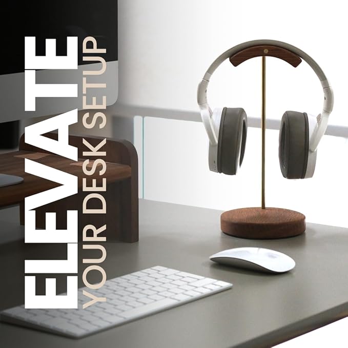Unchained Workshop Handmade Brass and Wood headphone stand, Headset Stand for Desk, compatible with all models