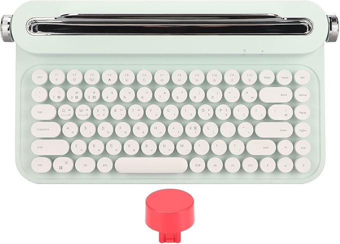OPPWONG Vintage Bluetooth Keyboard 86 Keys Portable Wireless Keyboard with Red Esc Replacement Keycap Integrated Stand Recess Design for Smartphones, Tablets, Laptops (Green)