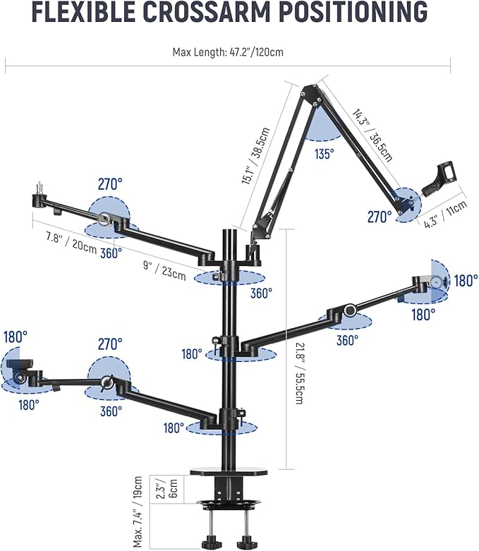 NEEWER Overhead Camera Stand Desk Mount Rig with 4 Boom Arms for Photography Video Light Ring Light Phone Mount Webcam Mic Compact DSLR for Live Streaming Broadcast Online Teaching Meeting, DS007