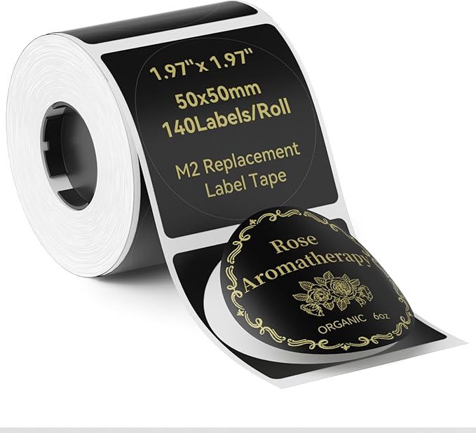NIIMBOT Black Round Labels 50x50mm(1.97'' x 1.97''), for M2/M3 Label Maker, Suitable for Essential Oils Aromatherapy Bathroom Bakery Gift Labels, Waterproof Oilproof and Long Storage