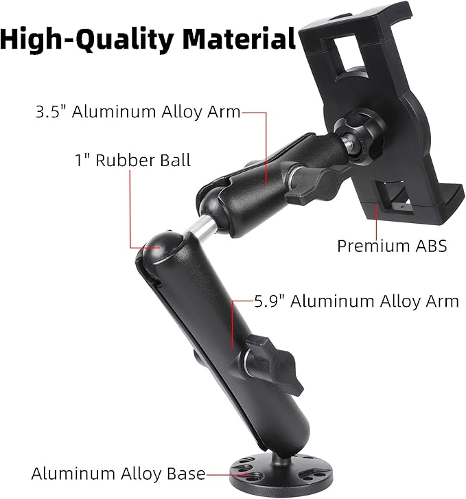 FPN Dashboard Mount Tablet Holder for Truck, Heavy Duty Drill Base with Aluminum Arm Tablet Mount for Car, Wall, Boat, Desk, Compatible with iPad Pro Air Mini, 4.7-12.9″ Tablets and Phones (PTM-28)