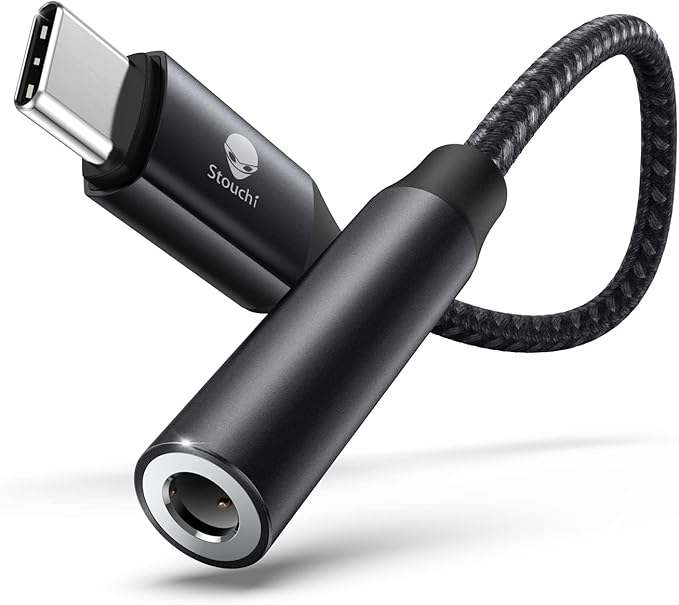Stouchi USB C to 3.5mm Dongle Adapter, Type C Headphone Audio Jack Cable Cord Hi-Fi DAC Chip for iPhone 17/16 /15, Pixel 9/8 /7/6, iPad, Samsung Galaxy S25 S24 S23 Ultra (1, Black, 0.38ft*1)