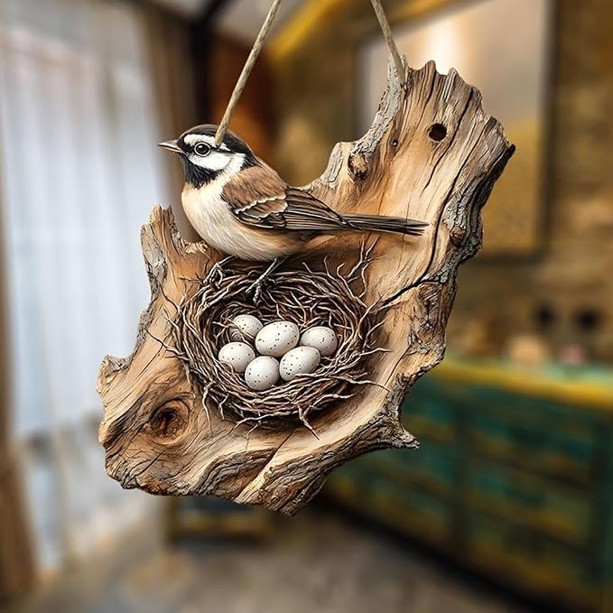 Vintage 2D Bird Wooden Signage, Handmade Boxwood Bird Wall Hanging, Rustic Farmhouse Robin Birds Wall Decor, Garden Flower Birds Market Porch Home Photo Background for Indoor and Outdoor Use