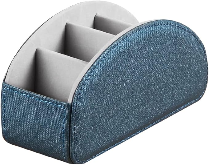 Leather Remote Control Holder,TV Remote Caddy with 5 Compartments,Desktop Organizer,for Store TV,DVD,Blu-Ray,Media Player,Heater Controllers(Blue)