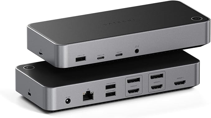 Satechi 13 in 1 Triple 4K USB C Docking Station, 100W Charging, 2 DP, 3 HDMI, 2 USB C, 3 USB-A, Gigabit Ethernet, and Audio Jack for Mac/Windows, MacBook Air/Pro M5/M4, DisplayLink Required