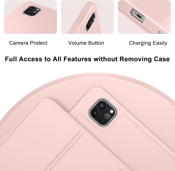ZryXal iPad Pro 11 Inch Case (M5) 2025/ (M4) 2024 (Model: A2836/A2837/A3006), Trifold Stand Smart Cover with Pencil Holder and Soft TPU Back, Auto Wake/Sleep (Rose Pink)