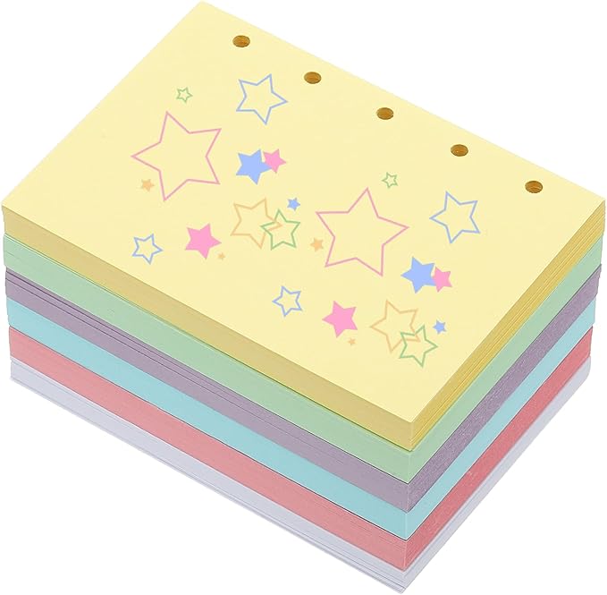 PATIKIL Colored Loose Leaf Paper, 4.1" x 3"(A8) 300 Sheets 5 Holes Punched 150GSM Blank Binder Refill Paper Supplies for Office Note Taking Teacher Planner Journal Notebook, 6 Colors