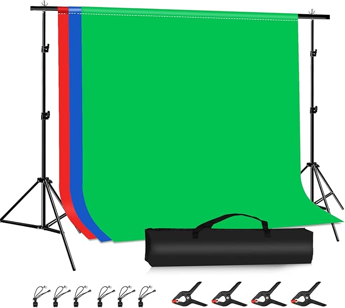 PULUZ Blue Green Red Screen Backdrop Kit with Tripod Stand, 6.5x6.5ft Green Screen Stand for Content Creation and Virtual Backgrounds, Blue Red Photo Background with Backdrop Stand for Photography