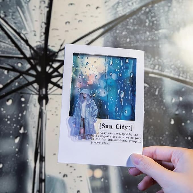 60 Sheets Large Size Rainy Day Scrapbook Stickers for Scrapbooking Supplies, 6 Assorted Rain Scenes Transparent PET Stickers for Journaling, Junk Journals, Collage, DIY Crafts Arts