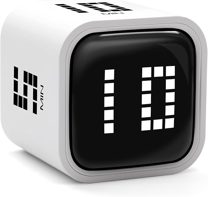 Exlliy Rotating Productivity Timer 5, 10, 30, 60 Minutes Preset, Desk Cube w/Gravity Sensor for ADHD, Mute Functions, Ideal for Work, Study, Kitchen, Back to School (White)
