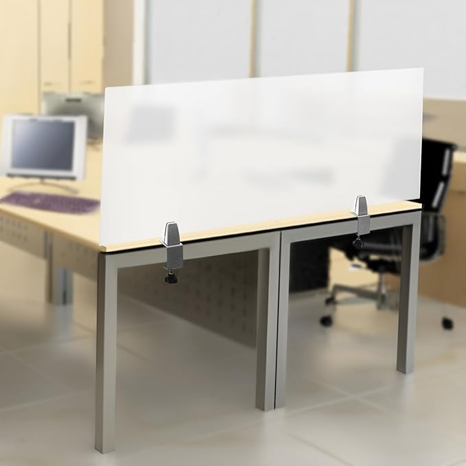 4-Pack Frosted Acrylic Desk Dividers, 47"L Clamp-On Privacy Panels for Office School, Soundproof Partition Shields with C-Clamps Foam Pads