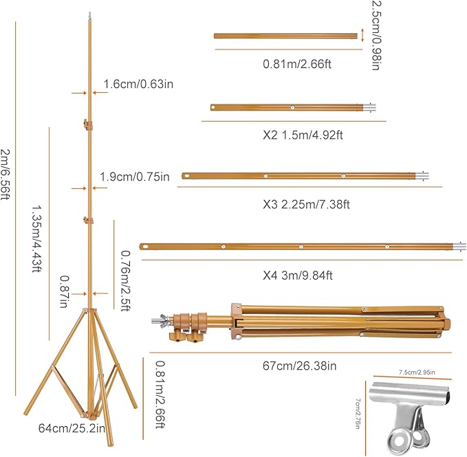iMounTEK Backdrop Stand for Parties, Banner Stand Photographic Studio Photo Backgrounds 10ft Adjustable Photo Backdrop Stand Kits with a Carrying Bag Photo Backdrop Stand for Birthday/Wedding(Gold)