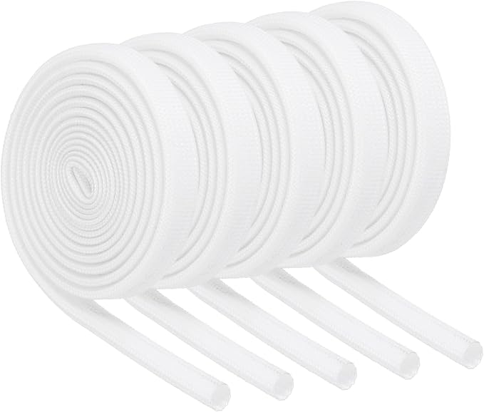 MECCANIXITY 5Pcs Wire Insulation Braid Fire Sleeve,3.28Ft-5mm ID White, High Temp Silicone Coated Fiberglass Sleeving for Automotive Hose Lines Electrical Wiring