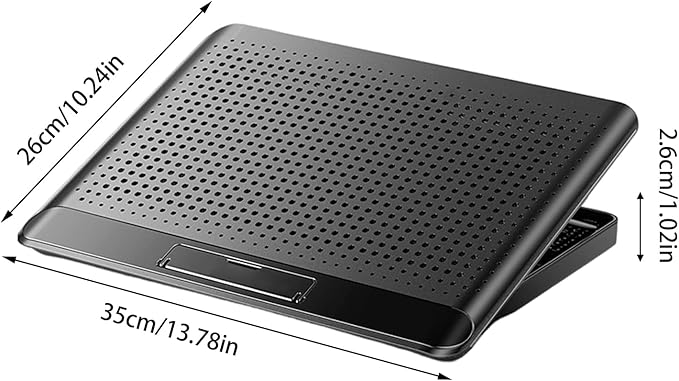Laptop Cooling Pad – Aluminum Alloy 35x26x2.3cm | Adjustable Computer Cooler Support Quiet Laptop Stand with Fan | Keyboard Phone Tablet Book for Desk Home Workplace Dorm