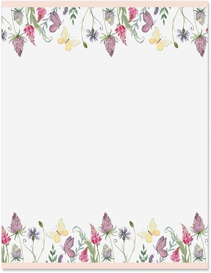 Current Singing Butterfly Floral Letter Paper - Spring Stationery Papers With Decorative Butterfly Border, Printable Holiday, Wedding & Bridal Shower, & Invitation Sheets, Set of 25, 8 1/2" x 11"