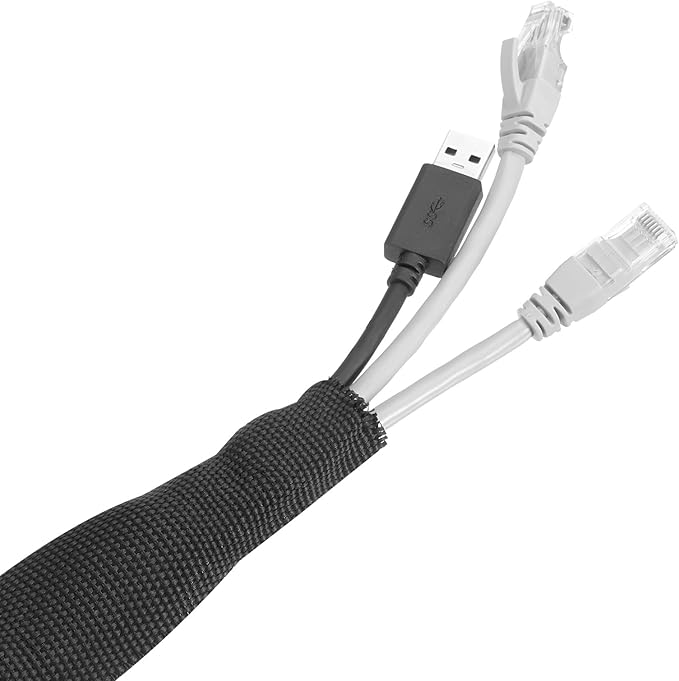 MECCANIXITY Braided Cable Sleeves Heat Shrinkable Fabric Sleeving, 3/8" 60ft Black 2:1 Ratio Heat Shrinkable Cord Protector for Harness Cable, Network Cable Protection, Cable Management