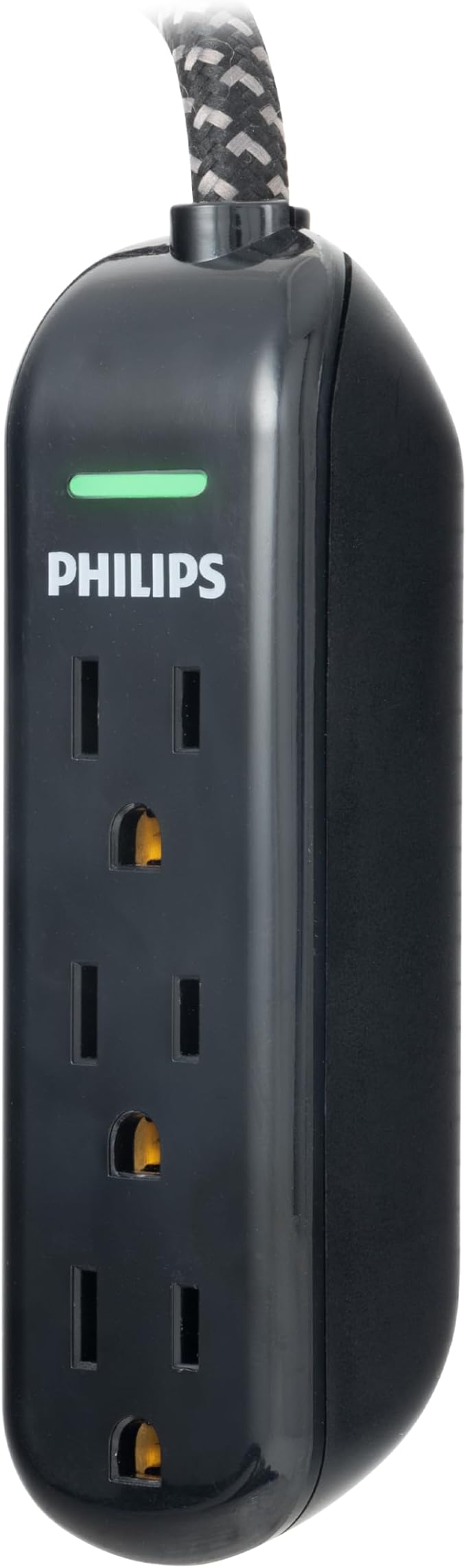Philips 3-Outlet Grounded Extension Cord, 8 Ft Indoor with Surge Protection, Flat Plug Surge Protector Power Strip, 300 Joules, UL Listed, Black, SPC3434BB/37